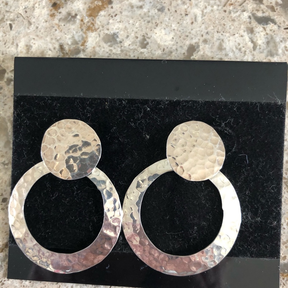 Sterling silver hammered double circle earrings